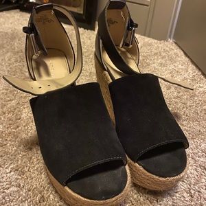 Black Suede Marc Fisher Espadrille Wedges